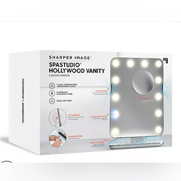 SHARPER IMAGE SPA SUDIO HOLLYWOOD VANITY MIRROR WITH FANS WHITE/CROME - Picture 6 of 8